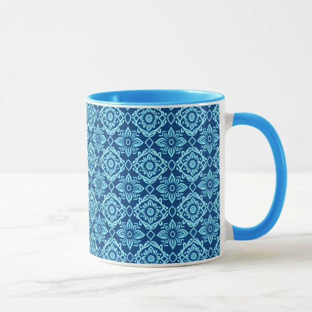 Mug Modèle floral géométrique bleu élégant (Droite)