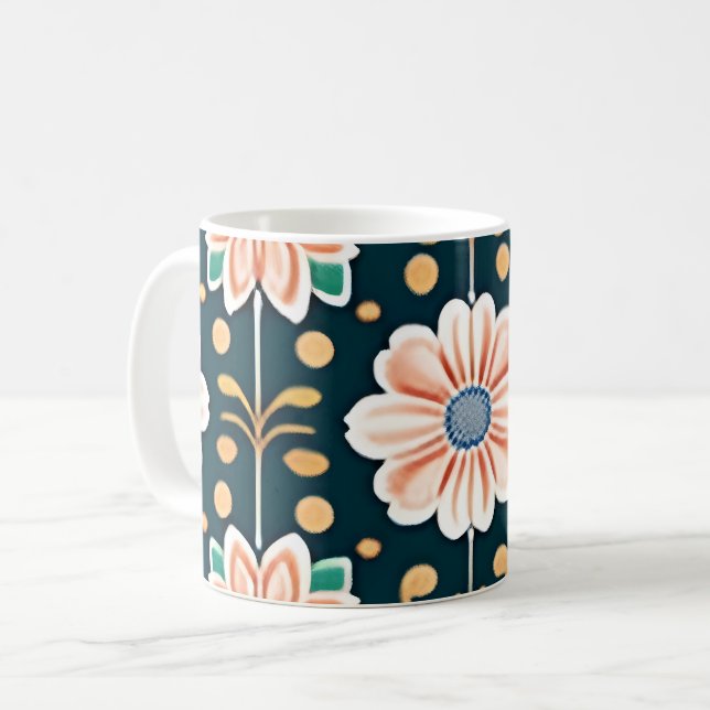 Mug Modèle Floral orange sur un Arrière - plan noir (Devant gauche)