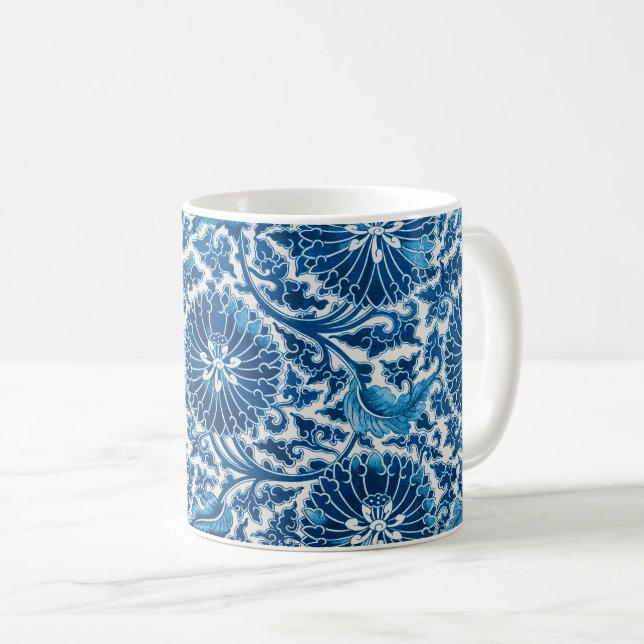 Mug Modèle Floral Ornemental Bleu vintage (Devant droit)