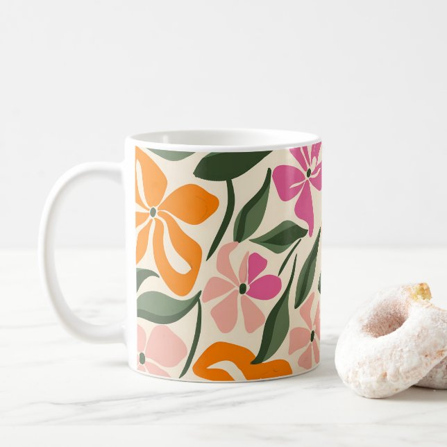 Mug Modèle floral rétro (Avec donut)