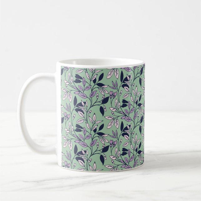 Mug Modèle floral simple avec Arrière - plan vert doux (Gauche)
