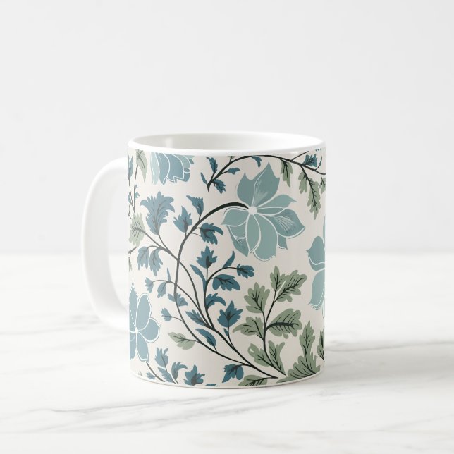 Mug Modèle Floral turquoise et vert sur Arrière - plan (Devant gauche)