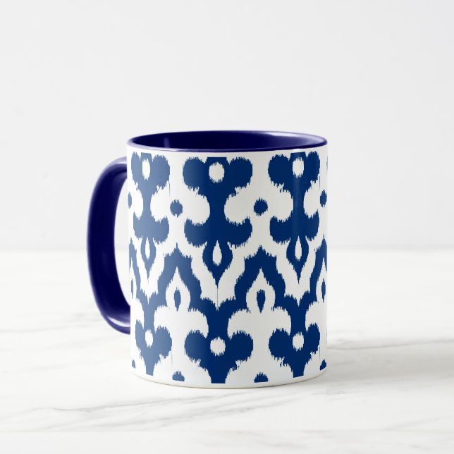 Mug Modèle marocain Ikat Damask, Cobalt bleu & blanc (Devant gauche)