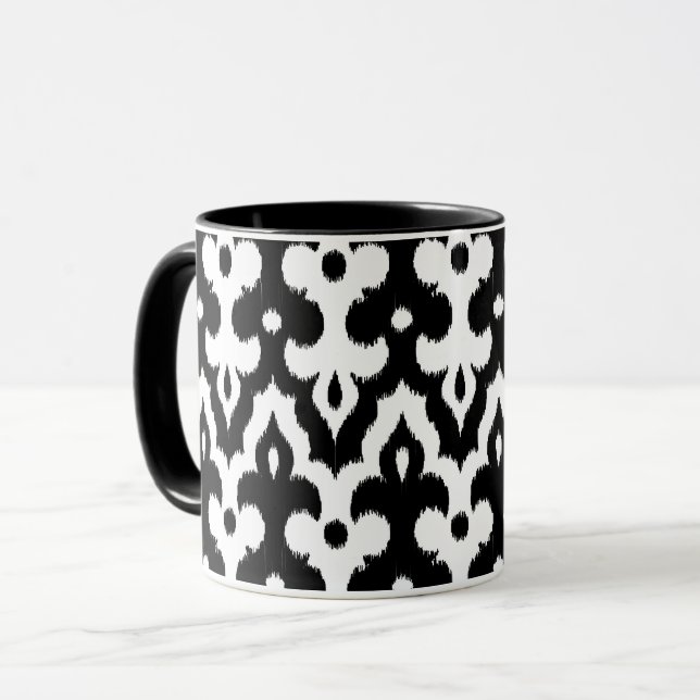 Mug Modèle marocain Ikat Damask, noir et blanc (Devant gauche)