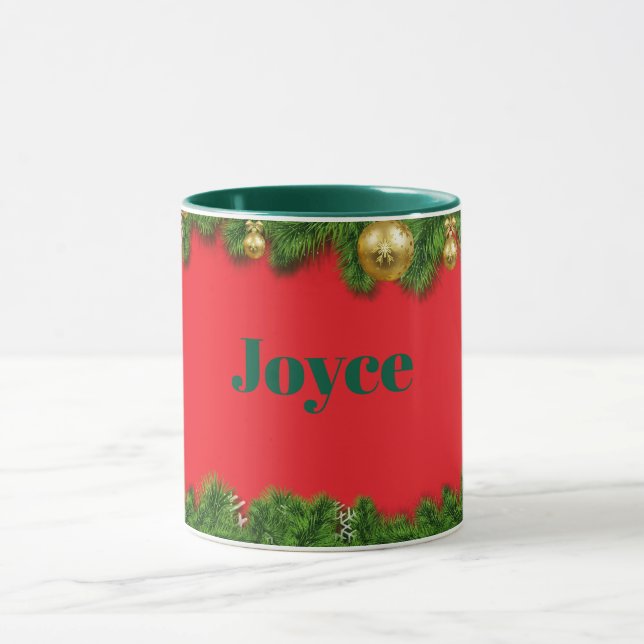 Mug Modèle Noël rouge, texte/nom vert, (Centre)