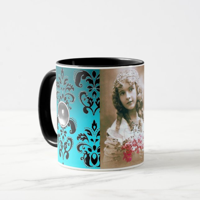 MUG MODÈLE PHOTO BLACJ BLUE DAMASK (Devant gauche)