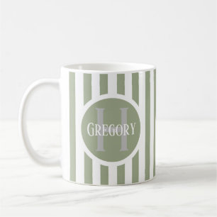 Mug Modèle rayé vert C22 Nom long initial