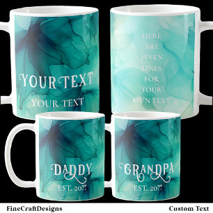 Mug Modèle Teal Green Watercolor Nom personnalisé Mess