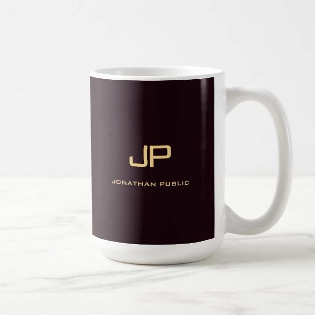 Mug Modèle tendance monogramme élégant personnalisé (Droite)