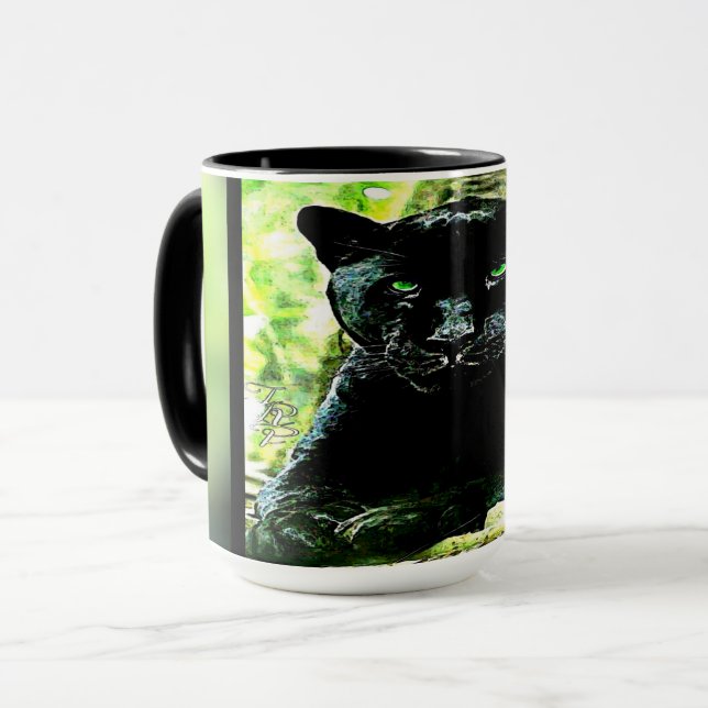 Mug Modèles Big Cat : Panthère noire teintée verte (Devant gauche)