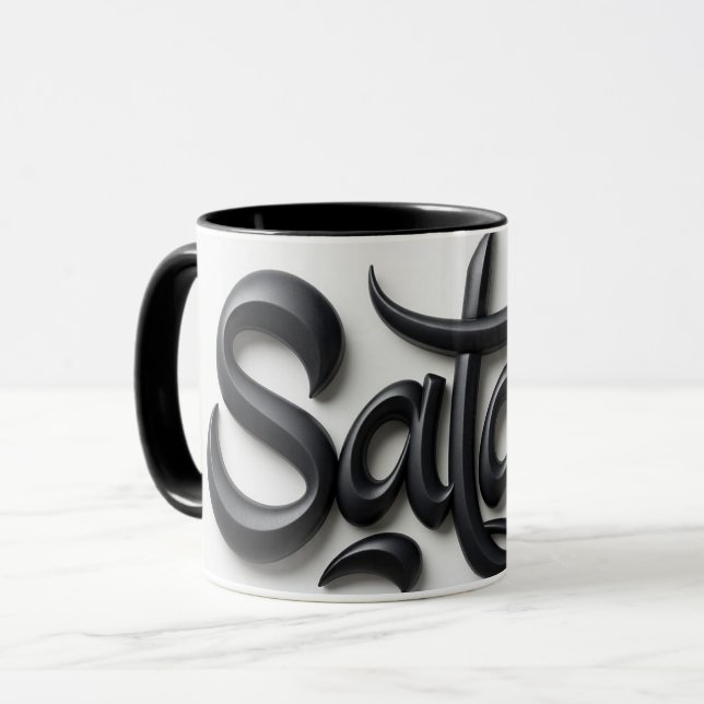 Mug Modern 3D Salam Greeting | Bold Black & White Isla (Devant gauche)