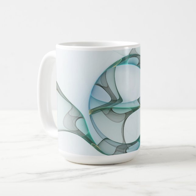 Mug Modern Abstract Fractal Art Blue Turquoise Gray (Devant gauche)