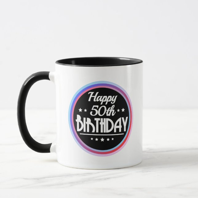 Mug Modern Abstract Happy 50th Birthday (Gauche)