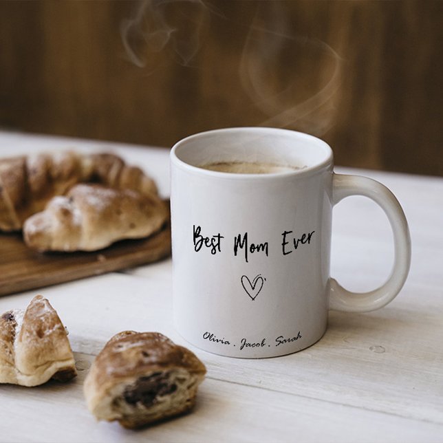 Mug Modern Best Maman Ever & Enfants Nom Script Deux T (Créateur téléchargé)