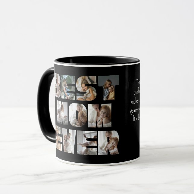 Mug Modern Best Mom Ever 11 Photos Collage noir (Devant gauche)