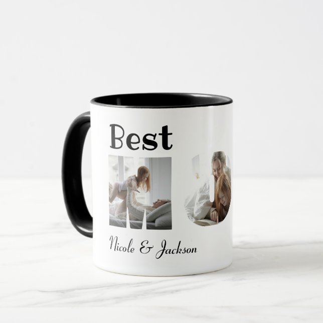 Mug Modern Best Mom Ever 3 Photos Collage Blanc (Devant gauche)