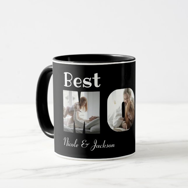 Mug Modern Best Mom Ever 3 Photos Collage noir (Devant gauche)