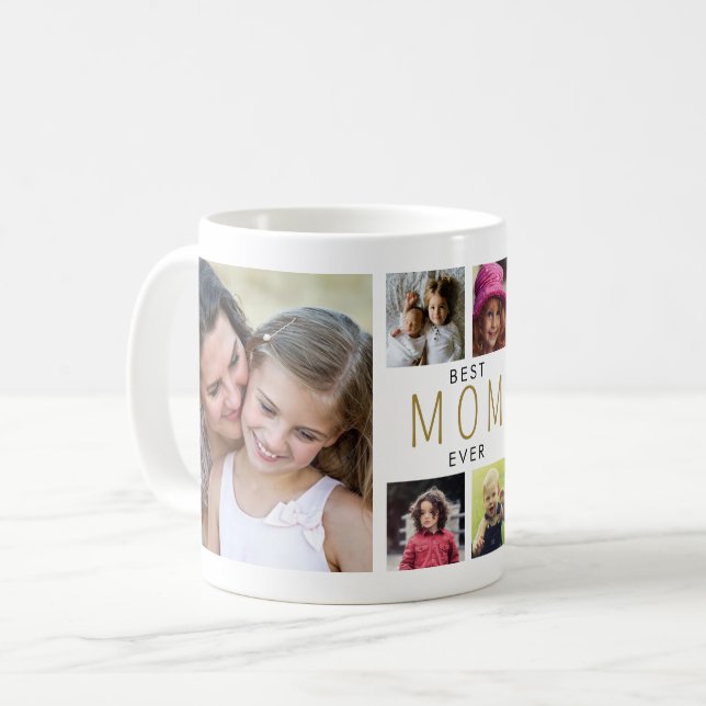 Mug Modern Best mom Ever 6 Photo Collage White (Devant gauche)