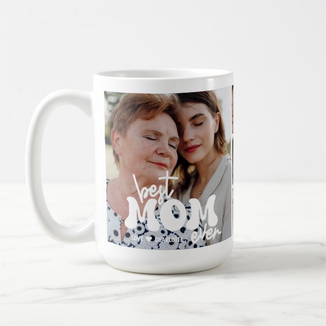 Mug Modern Best Mom Ever Custom Photo Collage Mother (Gauche)
