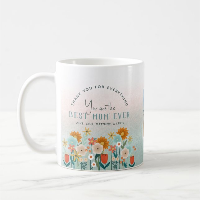 Mug Modern Best Mom Ever Floral Photo Collage (Gauche)