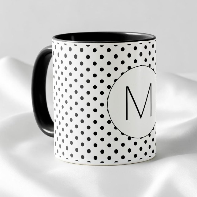 Mug Modern Black and White Initial Monogram Polka Dot (Modern Black and White Initial Monogram Polka Dot Mug)