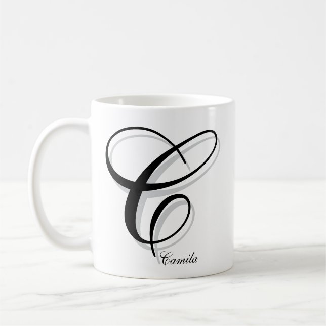 Mug Modern Black C Monogram | Custom Name (Gauche)