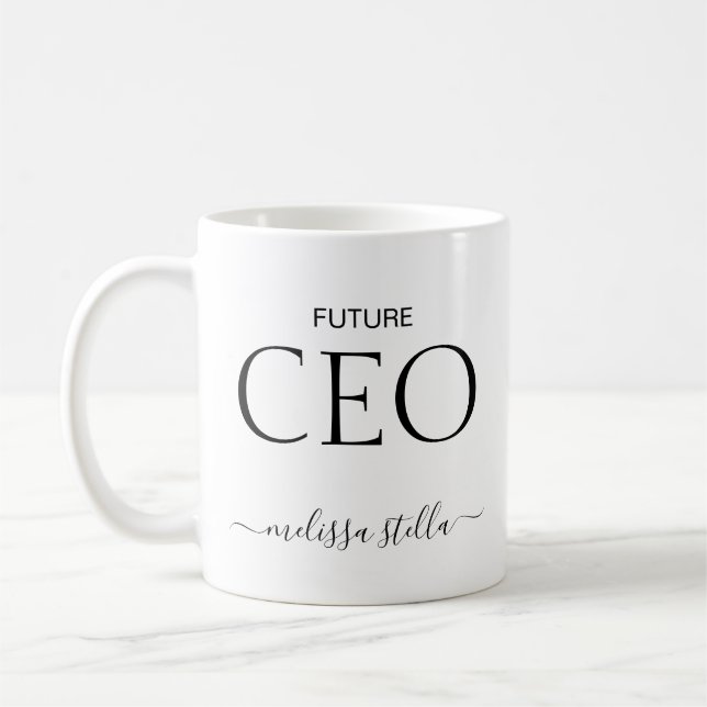 Mug Modern Black & White Future CEO Name | Girly Gift (Gauche)