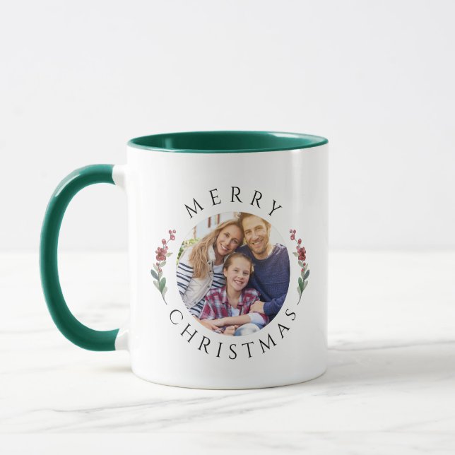 Mug Modern Botanical Wreath Photo Christmas (Gauche)