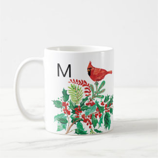 Mug Modern Cardinal Holly Monogram Classic Mug, 11 oz