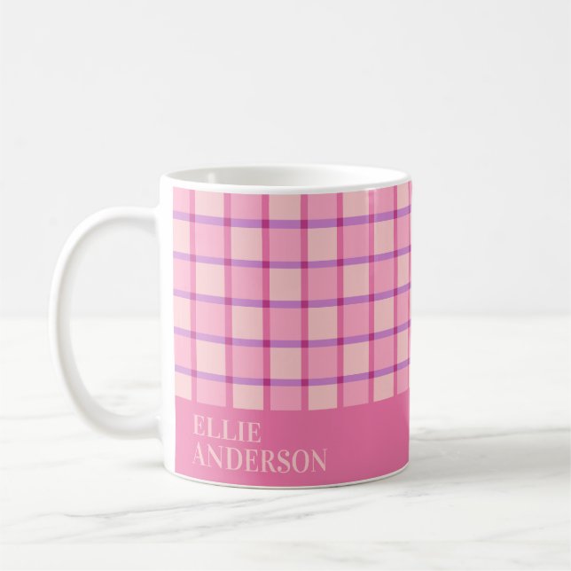 Mug Modern Checker Pink Purple Personalized (Gauche)