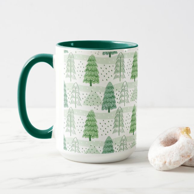 Mug Modern Christmas Trees Pattern  (Avec donut)
