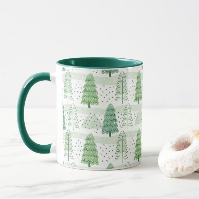 Mug Modern Christmas Trees Pattern  (Avec donut)