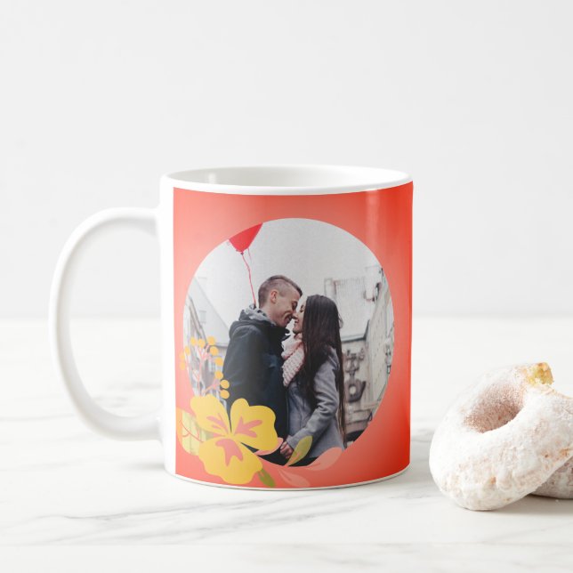 Mug Modern Cute Romance Coeur rouge Photo Valentines D (Avec donut)