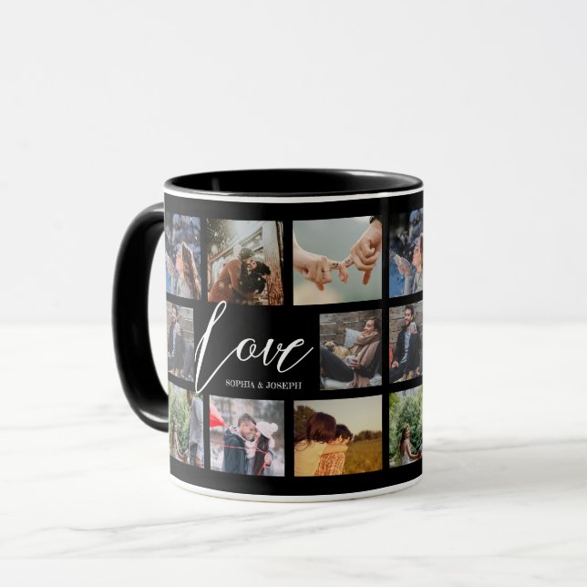 Mug Modern Love 8 photo collage Valentine couple Noir (Devant gauche)