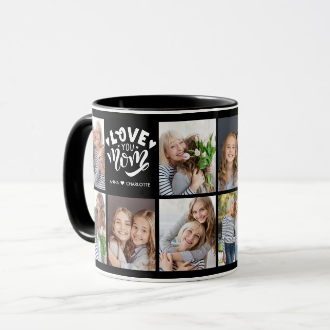 Mug Modern Love You Mom Custom Photo Collage Mother (Devant gauche)