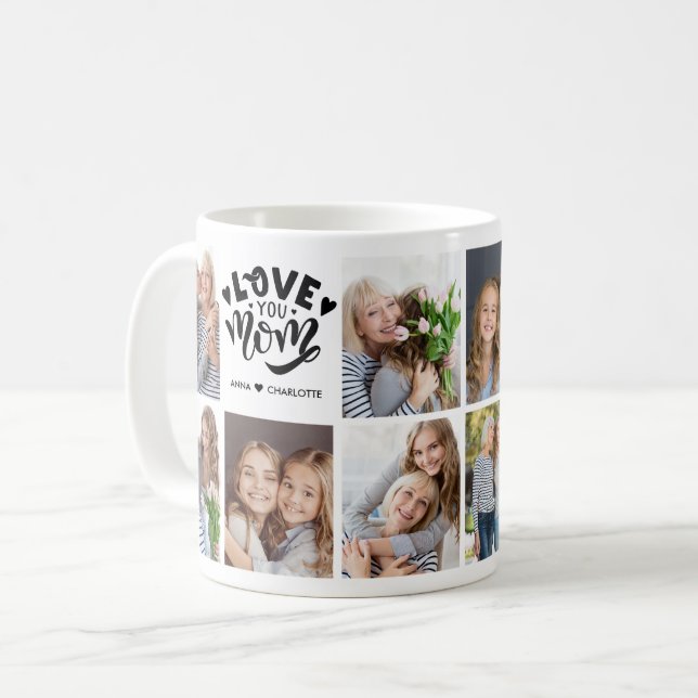 Mug Modern Love You Mom Custom Photo Collage Mother (Devant gauche)
