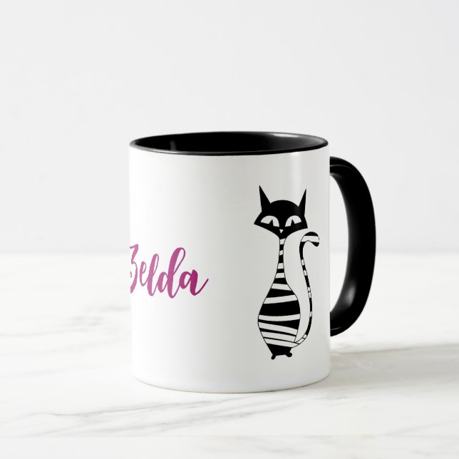 Mug Modern Mid Century Cats texte modifiable (Devant droit)
