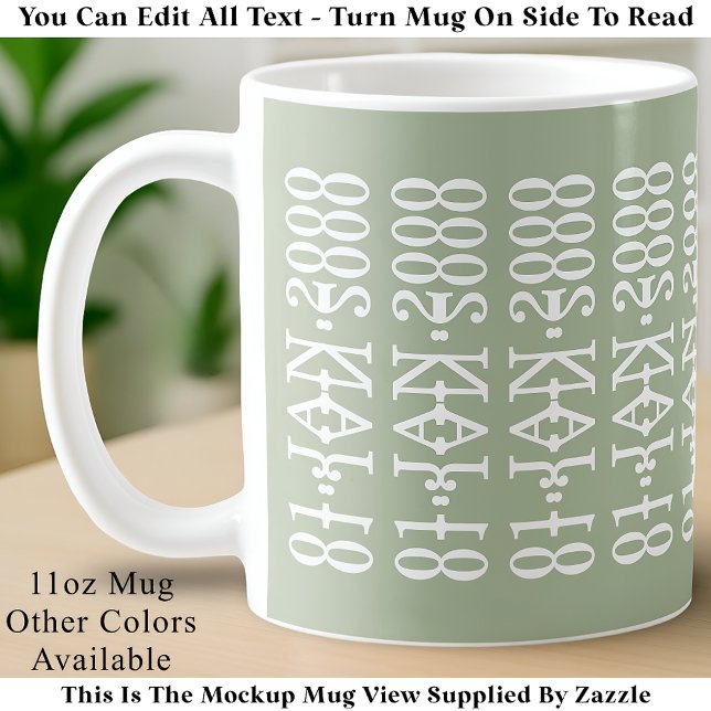 Mug Modern Minimalist Date Hidden Message Custom Green (Créateur téléchargé)