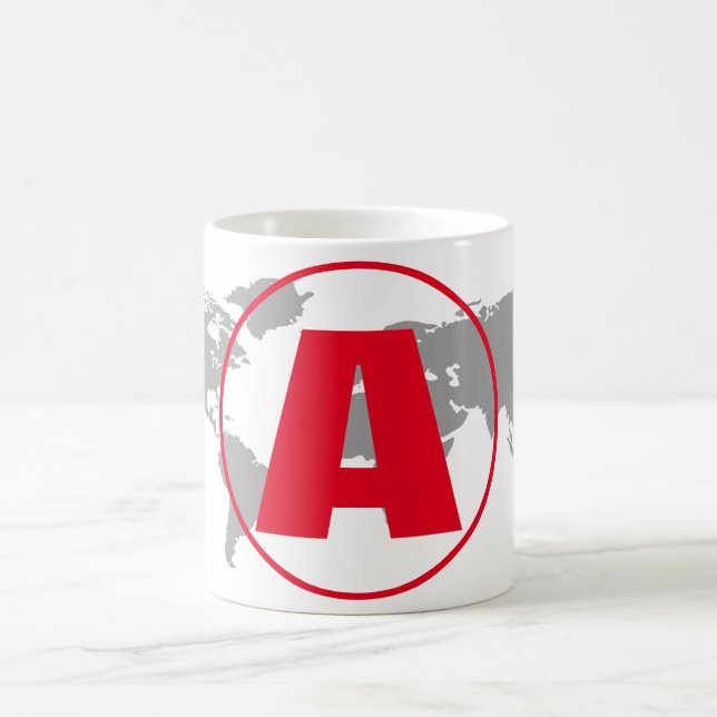 Mug Modern Monogram Red Initial Letter World Map (Centre)