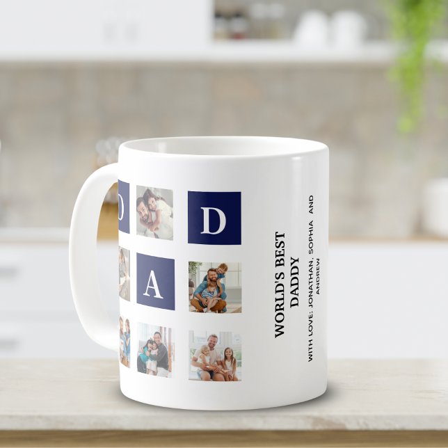 Mug Modern multi-photo grid for dad Blue (Créateur téléchargé)