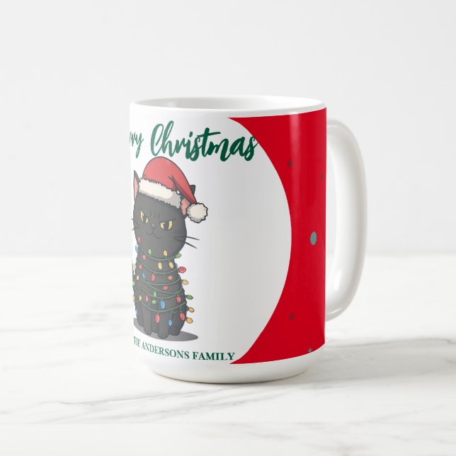 Mug modern red merry cat snowflake christmas kitten Ca (Devant droit)