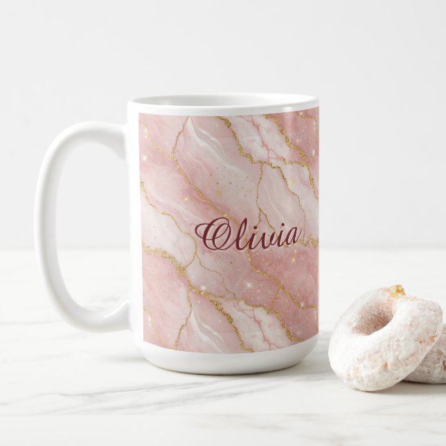 Mug Modern Rose Quartz Marble Gold Glitter (Avec donut)