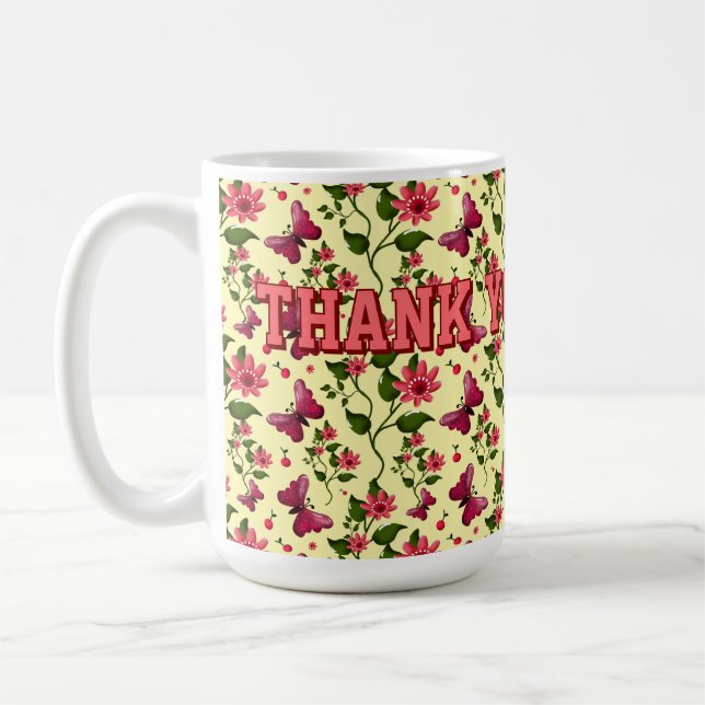 Mug Modern Spring Garden Butterfly Floral  Bone China (Gauche)