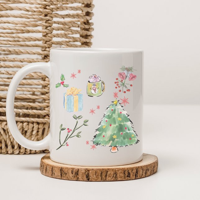 Mug Modern Watercolor Christmas Tree Holiday Coffee (Créateur téléchargé)