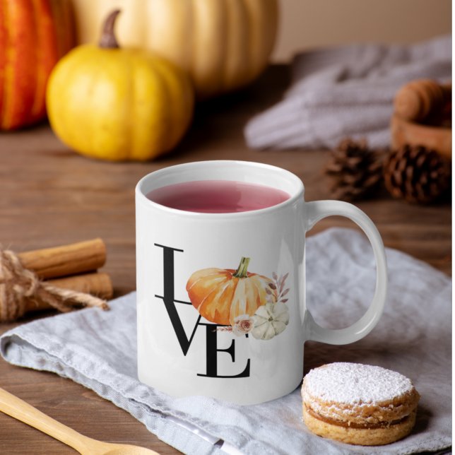 Mug Modern Watercolor Orange Pumkin With Love (Créateur téléchargé)