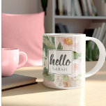 Mug Modern Watercolor Pink Flowers & Hello & Nom<br><div class="desc">Modern Watercolor Pink Flowers & Hello & Nom</div>