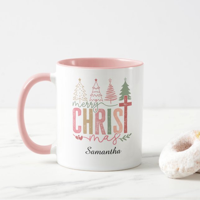 Mug Modern Whimsical Pastel Merry Christ Mas Name   (Avec donut)