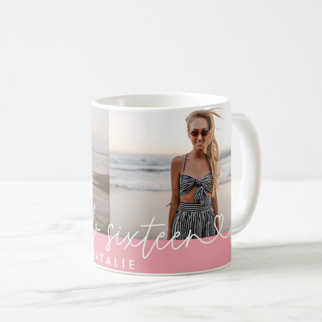 Mug Moderne 16e anniversaire simple élégant script élé (Devant droit)