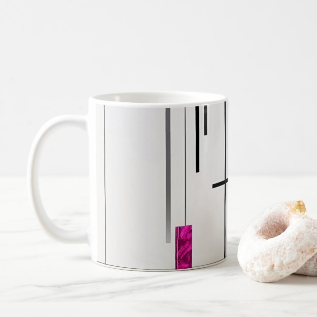 Mug Moderne Abstrait Noir Argent Fuchsia (Avec donut)