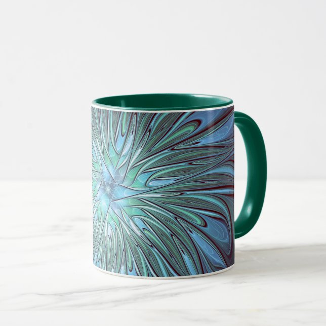 Mug Moderne Abstrait tendance Fleur bleue Fractal Art (Devant droit)
